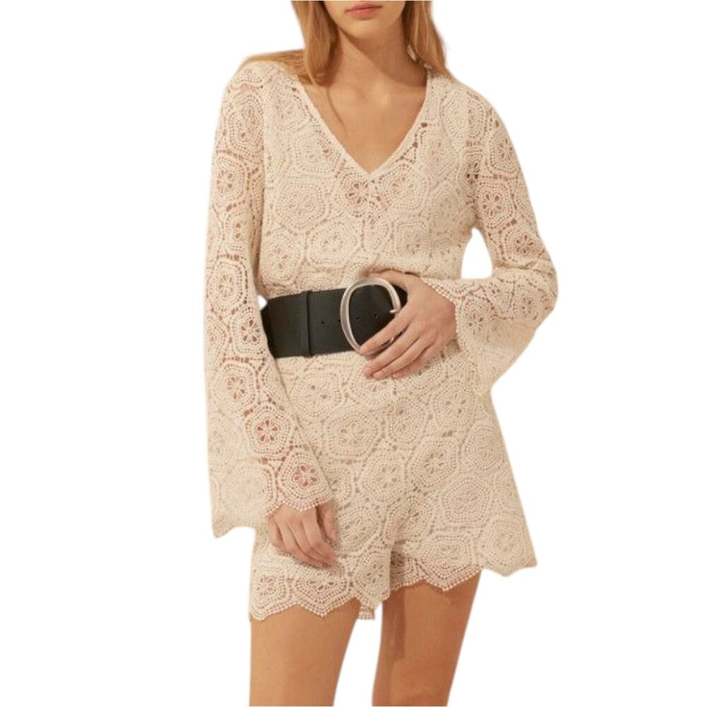 ba&sh Cream Crochet Lace V-Neck Romper